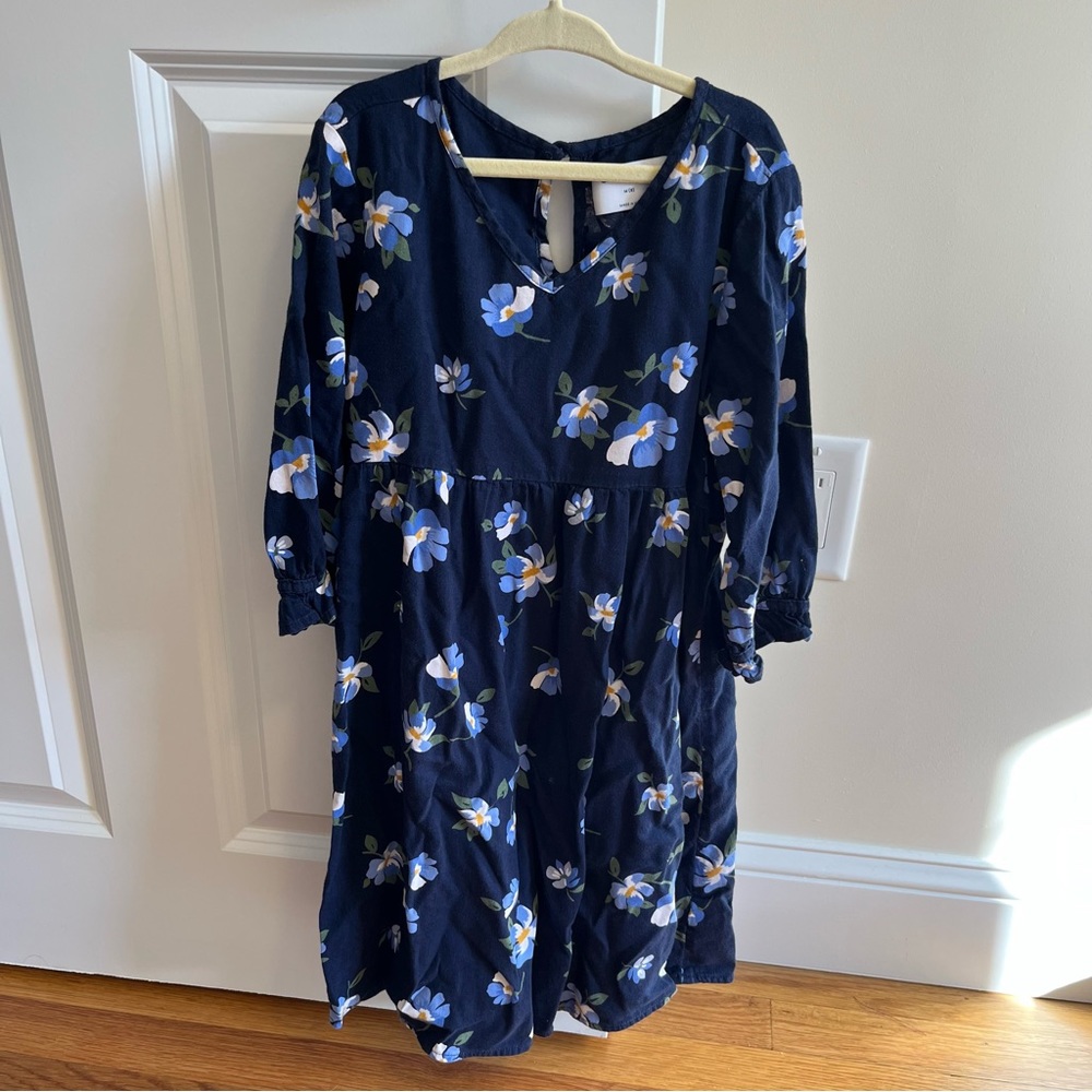 Old Navy Blue Floral Dress V-Neck Keyhole Back Girls Size M